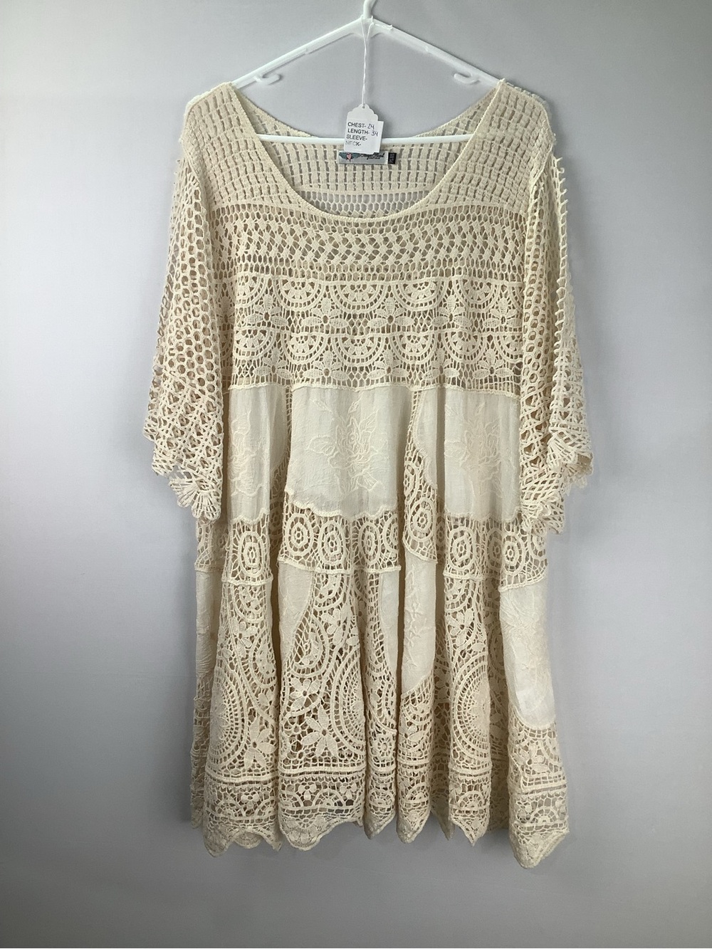 Angel Heart Crochet Lace Boho Tunic Dress Coverup womens size Plus 1X/2X